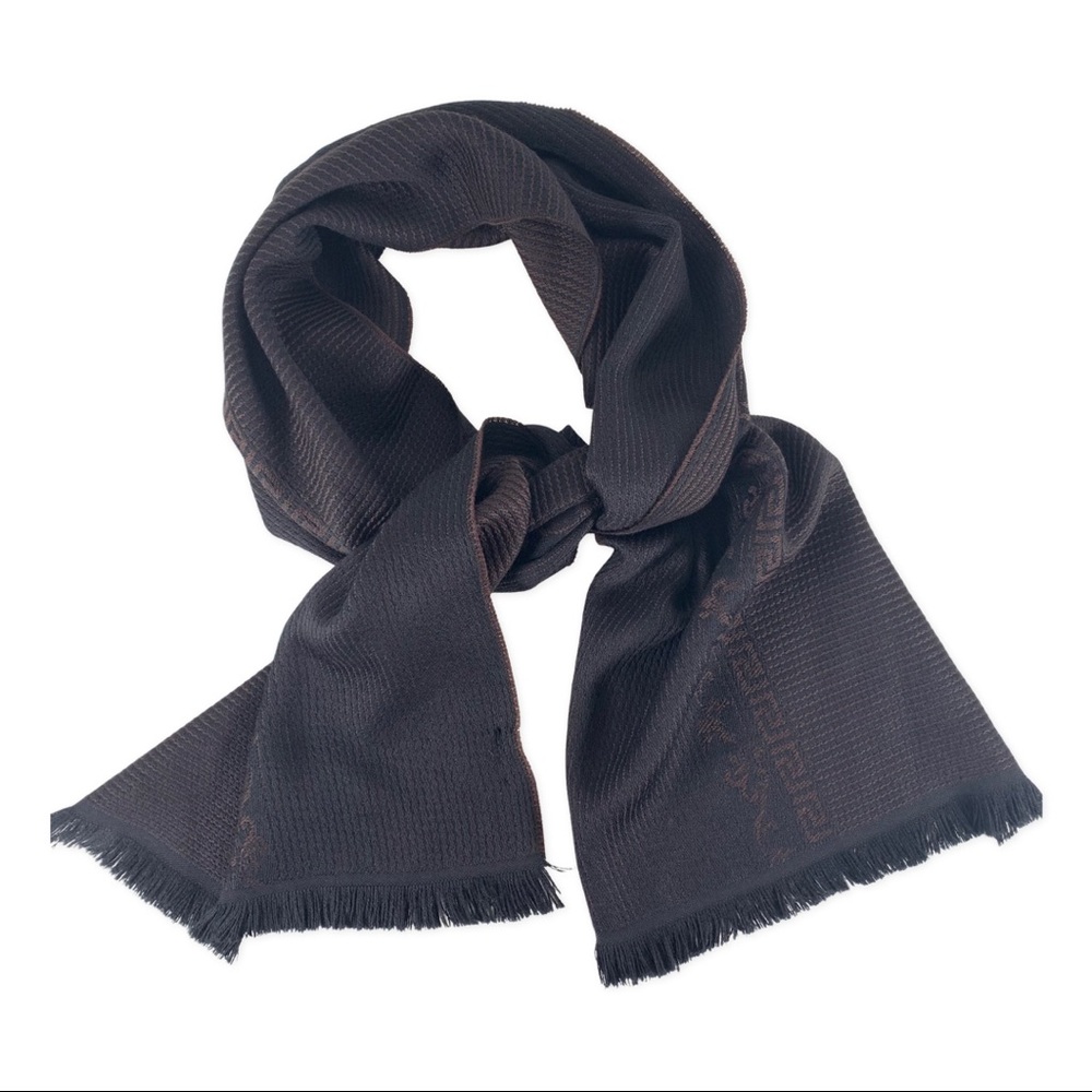 NWT Versace Wool Scarf Black Burgundy Brown